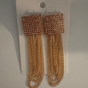 Fashion Jewelry Gold and Pink Chain Earrings